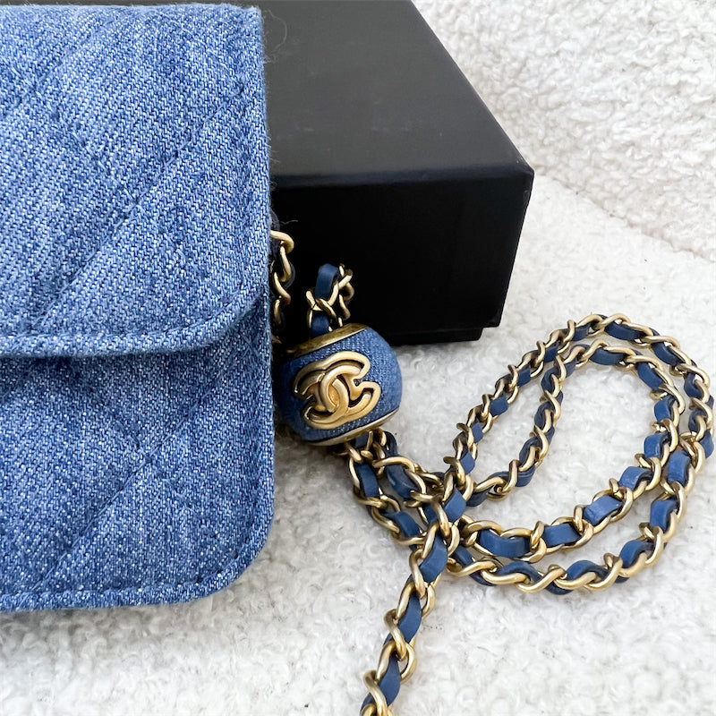 Chanel 22C Pearl Crush Waist Bag (Card Holder) in Denim AGHW