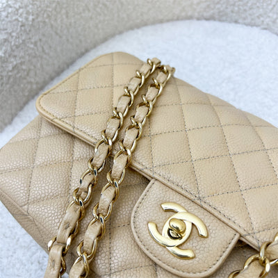 Chanel Medium Classic Flap CF in Beige Caviar and GHW