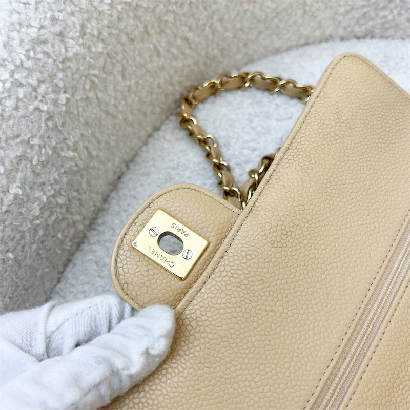 Chanel Medium Classic Flap CF in Beige Caviar and GHW