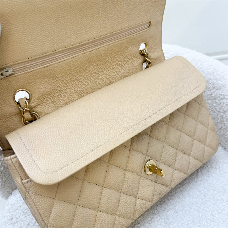 Chanel Medium Classic Flap CF in Beige Caviar and GHW