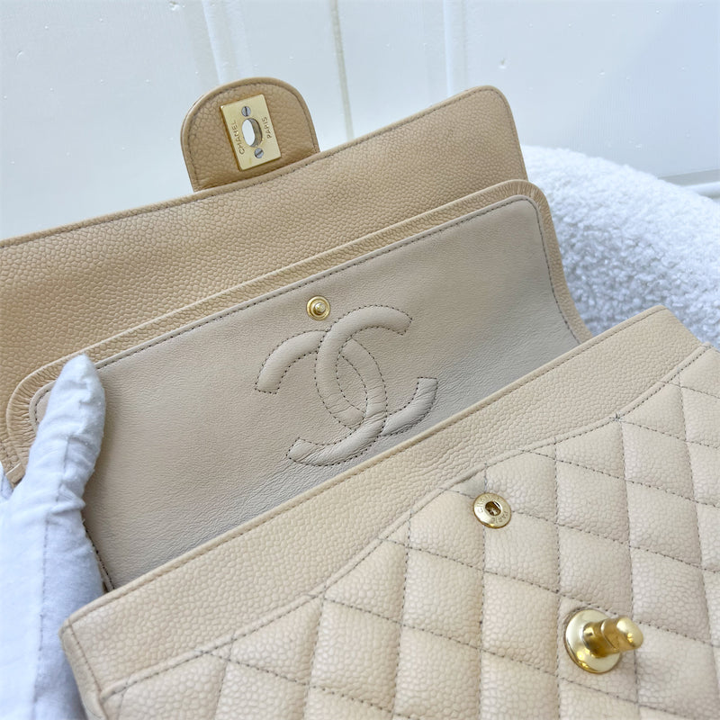 Chanel Medium Classic Flap CF in Beige Caviar and GHW