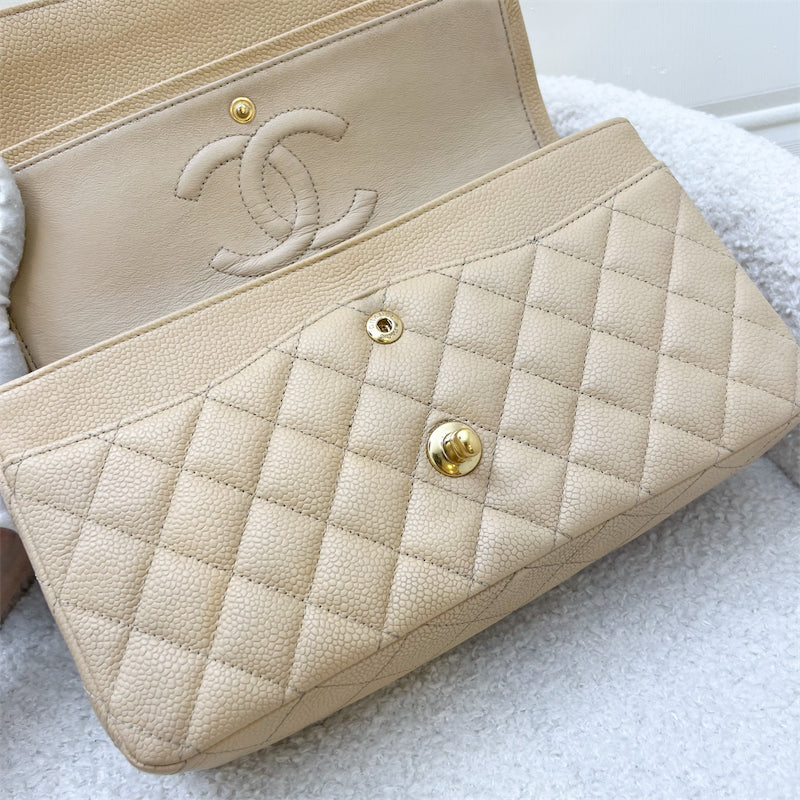 Chanel Medium Classic Flap CF in Beige Caviar and GHW