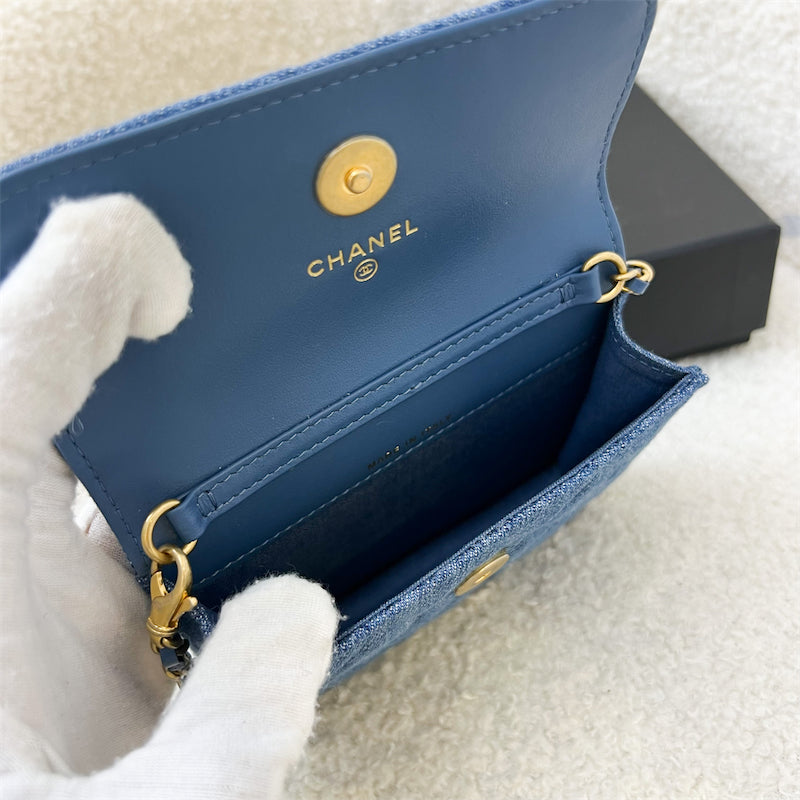 Chanel 22C Pearl Crush Waist Bag (Card Holder) in Denim AGHW