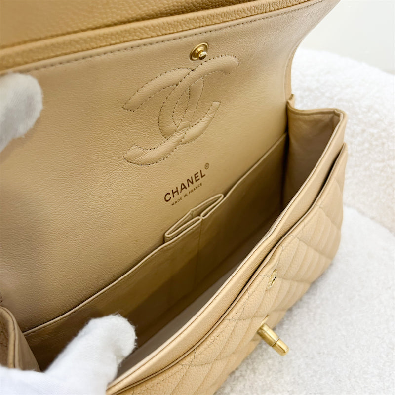 Chanel Medium Classic Flap CF in Beige Caviar and GHW