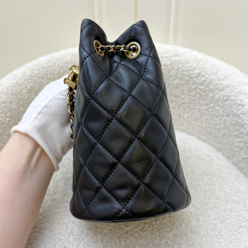 Chanel New Pearl Crush Bucket Bag in 22S Black Lambskin AGHW