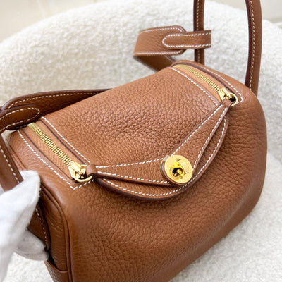 Hermes Mini Lindy in Gold Clemence Leather and GHW