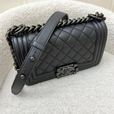 Chanel Small 20cm So Black Boy Flap in Black Caviar and Black HW