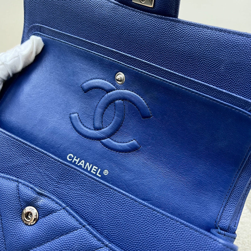 Chanel Medium Classic Flap CF in Chevron Quilted Blue Caviar and SHW