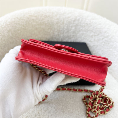Chanel Classic Clutch with Chain in Red Lambskin LGHW