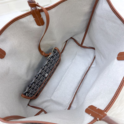 Goyard Saint Louis PM Tote in Black Signature Goyardine Canvas and Brown Trimming