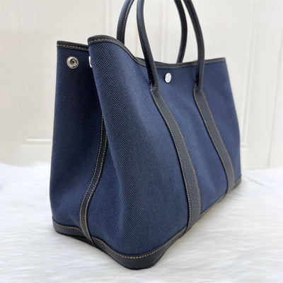 Hermes Garden Party 36 in Navy Denim Canvas, Black Leather and PHW