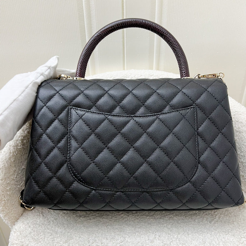 Chanel Medium 29cm Coco handle in Black Caviar, Burgundy Lizard Embossed Calfskin Handle and LGHW