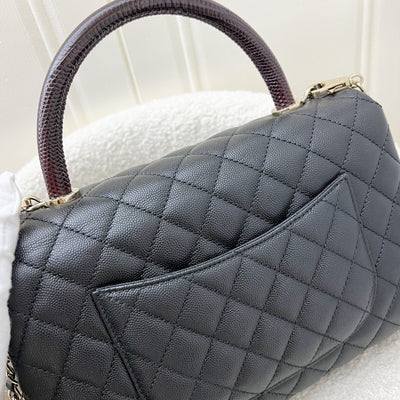 Chanel Medium 29cm Coco handle in Black Caviar, Burgundy Lizard Embossed Calfskin Handle and LGHW