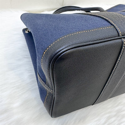 Hermes Garden Party 36 in Navy Denim Canvas, Black Leather and PHW