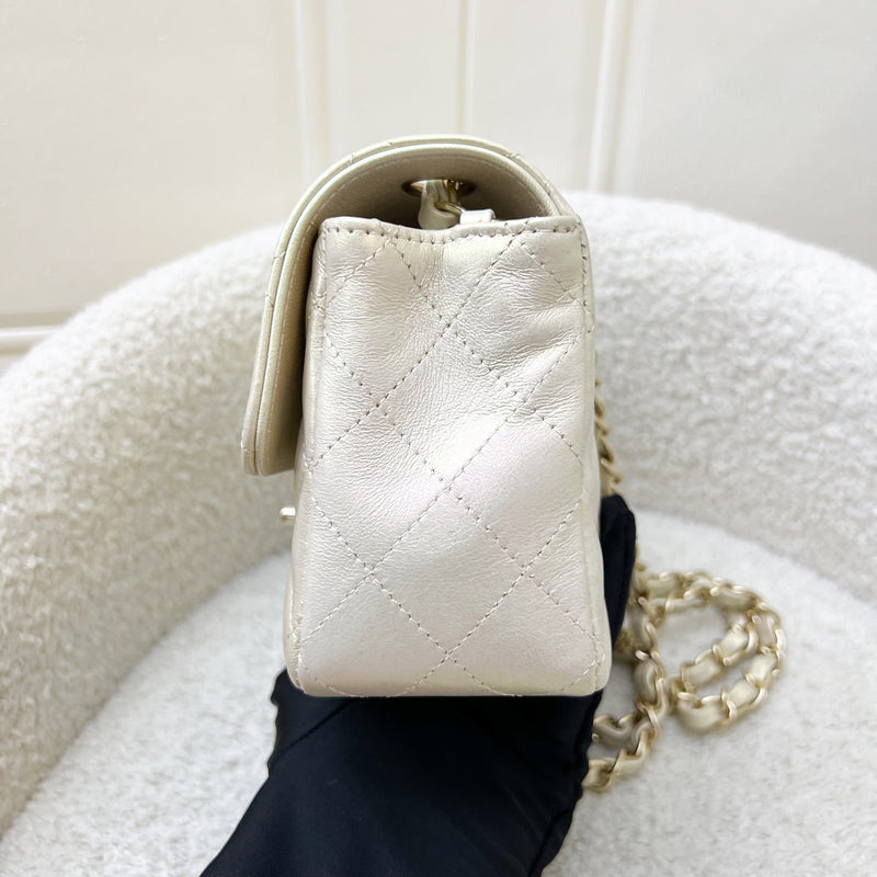 Chanel Classic Mini Rectangle Flap in 20B Iridescent Ivory Lambskin and LGHW