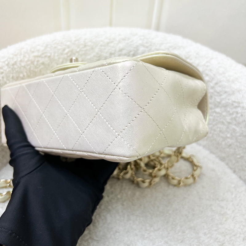 Chanel Classic Mini Rectangle Flap in 20B Iridescent Ivory Lambskin and LGHW