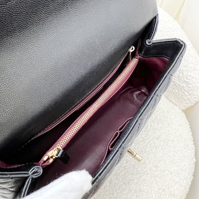 Chanel Medium 29cm Coco handle in Black Caviar, Burgundy Lizard Embossed Calfskin Handle and LGHW