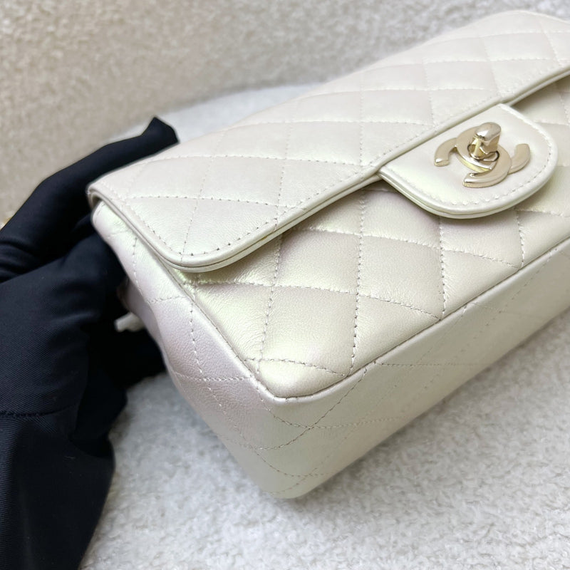 Chanel Classic Mini Rectangle Flap in 20B Iridescent Ivory Lambskin and LGHW