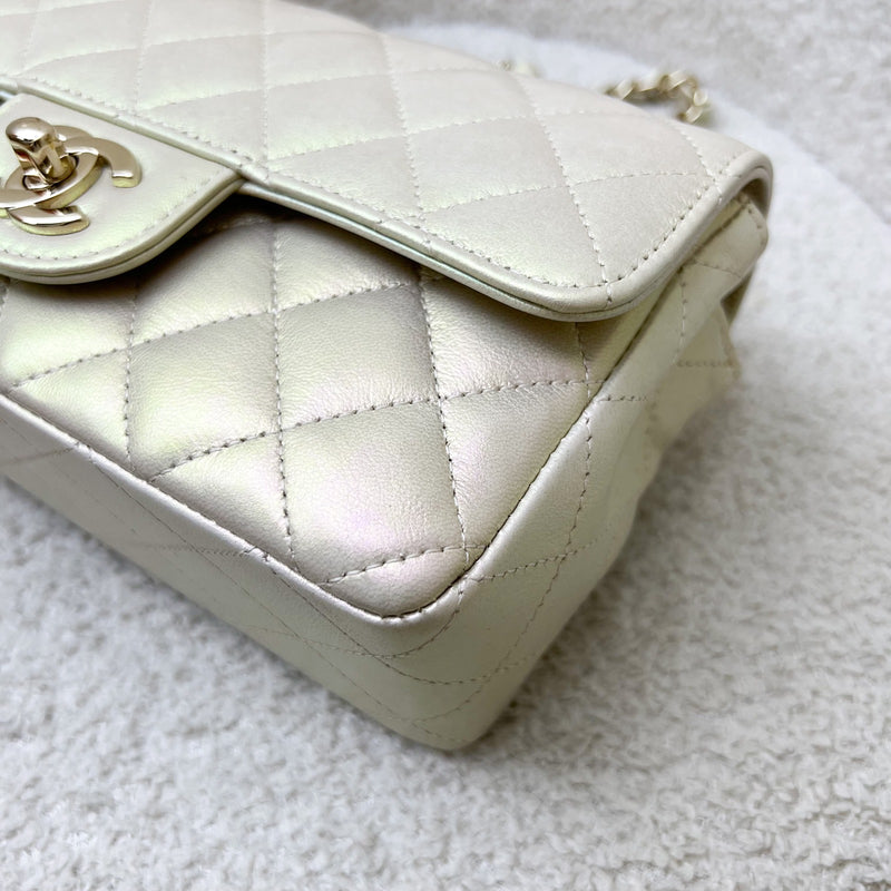 Chanel Classic Mini Rectangle Flap in 20B Iridescent Ivory Lambskin and LGHW