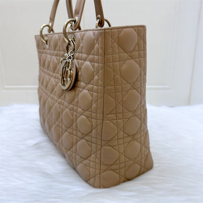 Dior Large Lady Dior in Milk Tea Beige Lambskin and GHW