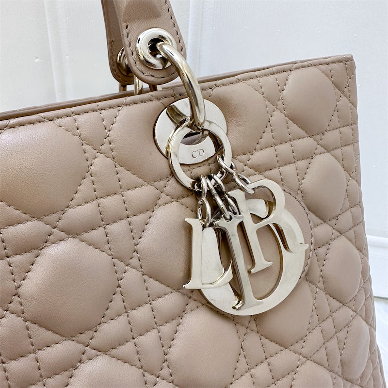 Dior Large Lady Dior in Milk Tea Beige Lambskin and GHW