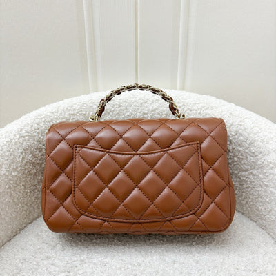 Chanel 23A Mini Rectangle Flap with Crystals Top Handle in Cognac Brown Lambskin and LGHW