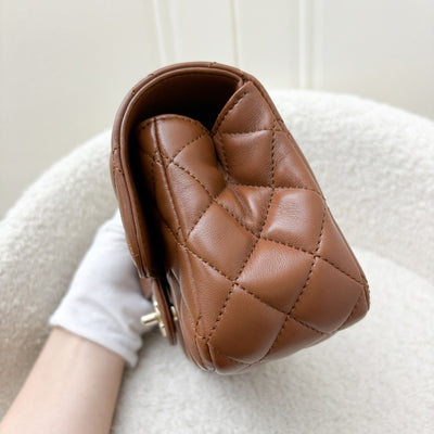 Chanel 23A Mini Rectangle Flap with Crystals Top Handle in Cognac Brown Lambskin and LGHW