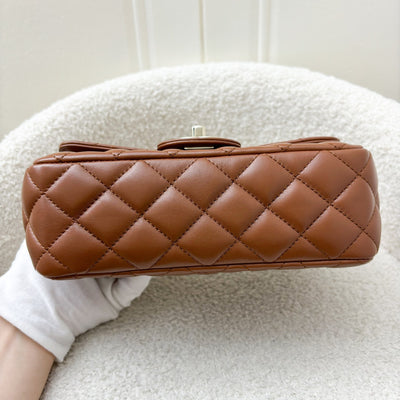 Chanel 23A Mini Rectangle Flap with Crystals Top Handle in Cognac Brown Lambskin and LGHW