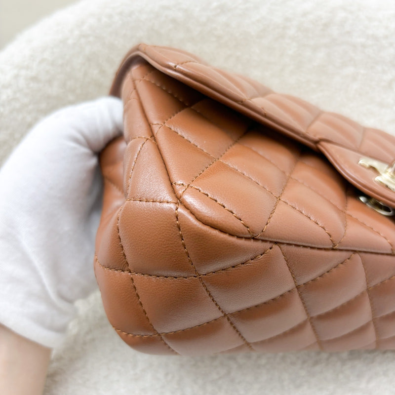 Chanel 23A Mini Rectangle Flap with Crystals Top Handle in Cognac Brown Lambskin and LGHW