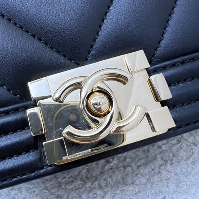 Chanel Micro Boy Flap in Black Chevron Quilted Lambskin and LGHW (Model: A67364)