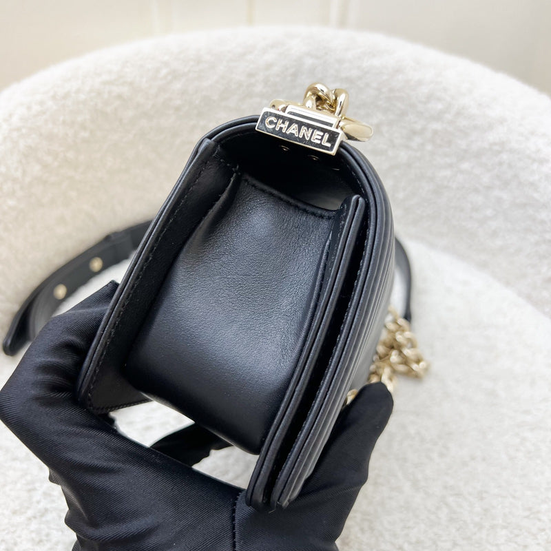 Chanel Micro Boy Flap in Black Chevron Quilted Lambskin and LGHW (Model: A67364)
