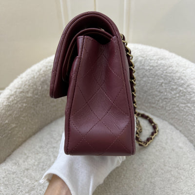 Chanel Small Classic Flap CF in Burgundy Lambskin and LGHW