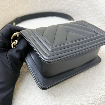 Chanel Micro Boy Flap in Black Chevron Quilted Lambskin and LGHW (Model: A67364)