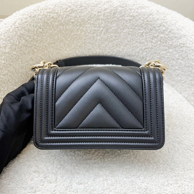 Chanel Micro Boy Flap in Black Chevron Quilted Lambskin and LGHW (Model: A67364)