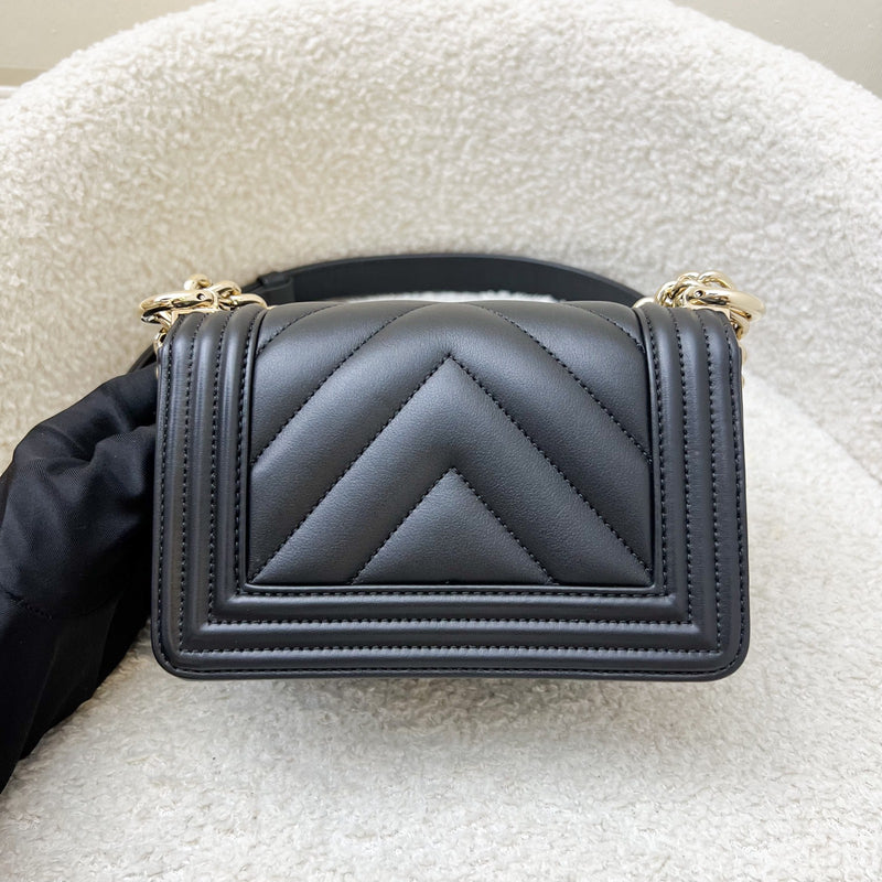 Chanel Micro Boy Flap in Black Chevron Quilted Lambskin and LGHW (Model: A67364)
