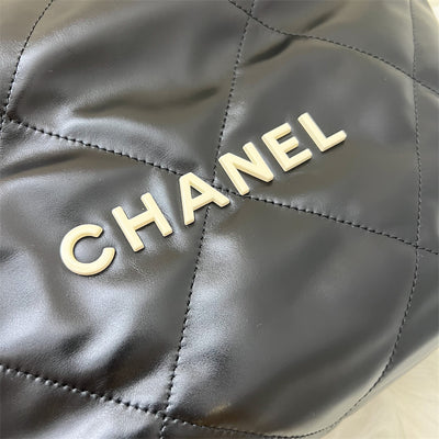 Chanel 22 Small Hobo Handbag in Black Shiny Calfskin and GHW with White Logo