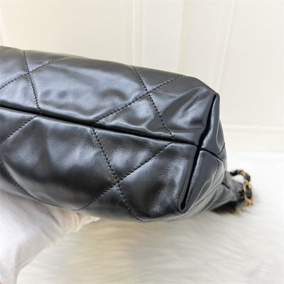 Chanel 22 Small Hobo Handbag in Black Shiny Calfskin and GHW with White Logo