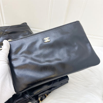 Chanel 22 Small Hobo Handbag in Black Shiny Calfskin and GHW with White Logo