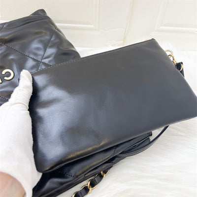 Chanel 22 Small Hobo Handbag in Black Shiny Calfskin and GHW with White Logo