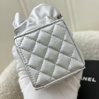 Chanel VIP Gift 2021 Micro Box Bag in Metallic Silver Lambskin and SHW