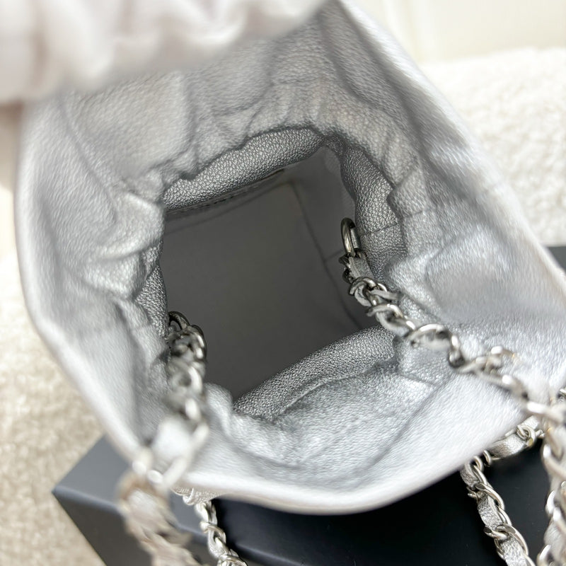 Chanel VIP Gift 2021 Micro Box Bag in Metallic Silver Lambskin and SHW