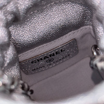 Chanel VIP Gift 2021 Micro Box Bag in Metallic Silver Lambskin and SHW