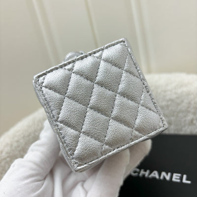 Chanel VIP Gift 2021 Micro Box Bag in Metallic Silver Lambskin and SHW