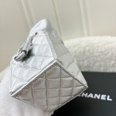 Chanel VIP Gift 2021 Micro Box Bag in Metallic Silver Lambskin and SHW