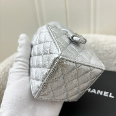 Chanel VIP Gift 2021 Micro Box Bag in Metallic Silver Lambskin and SHW