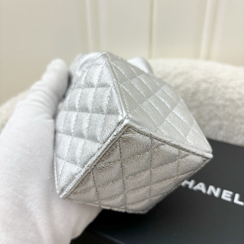 Chanel VIP Gift 2021 Micro Box Bag in Metallic Silver Lambskin and SHW