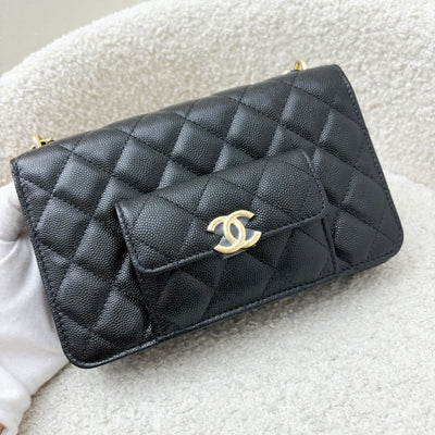 Chanel 22A Seasonal Wallet on Chain WOC in Black Caviar and GHW