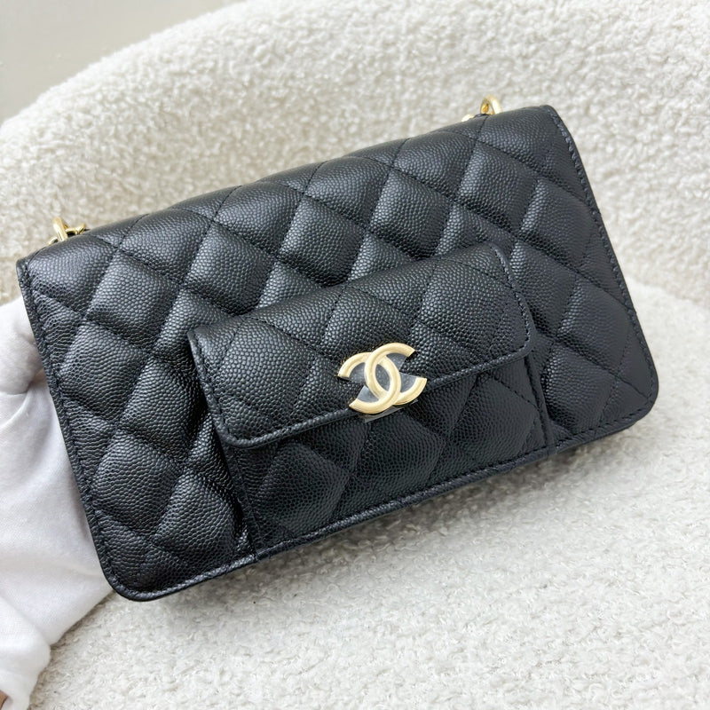 Chanel 22A Seasonal Wallet on Chain WOC in Black Caviar and GHW