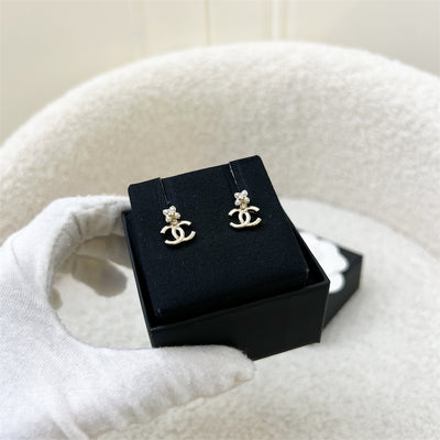 Chanel 23K CC Logo Earrings with Pearls and Crystals in GHW