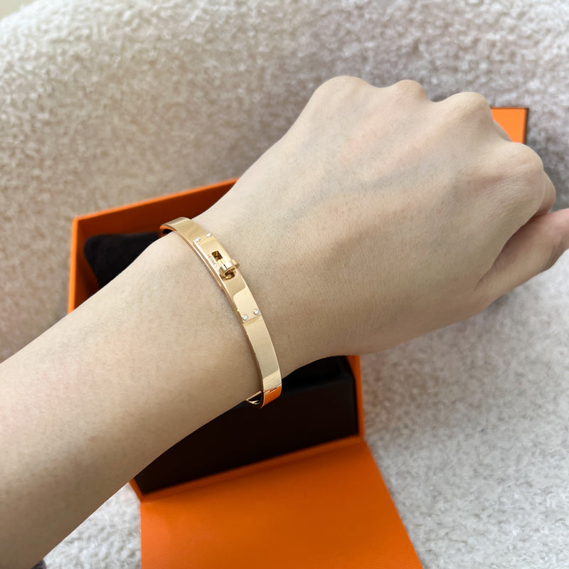 Hermes Kelly Bracelet with 4 Diamonds in 18K Rose Gold, Small Model